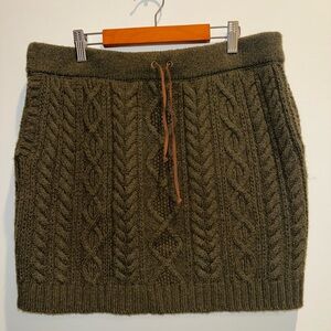 Polo Ralph Lauren Skirt Womens M Green Wool Alpaca Blend Cable Knit Drawstring